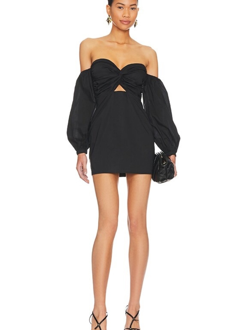 superdown Black Off-Shoulder Mini Dress with Puff Sleeves